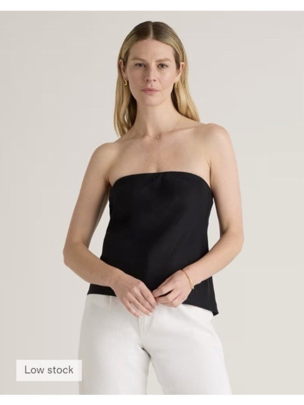 Quince Womens European Linen Strapless Top Smocked Back Pull On Black Size L